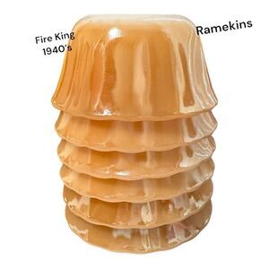 Vintage Fire King 1940’a peach luster glass custard cups, Set of 6